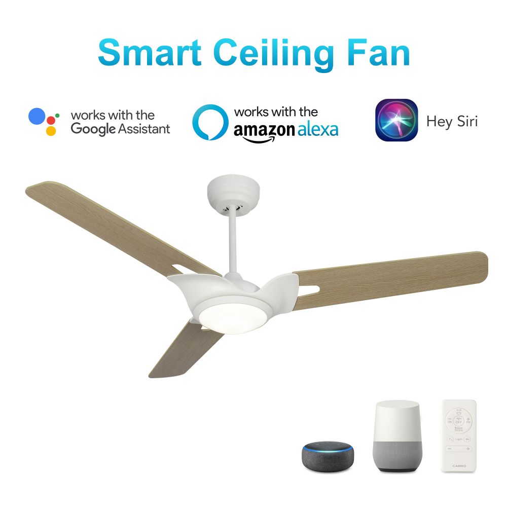 Carro USA VS563A-L12-W6-1 Hoffen 56-inch Indoor/Outdoor Smart Ceiling Fan, Dimmable LED Light Kit & Remote Control, Works with Alexa/Google Home/Siri